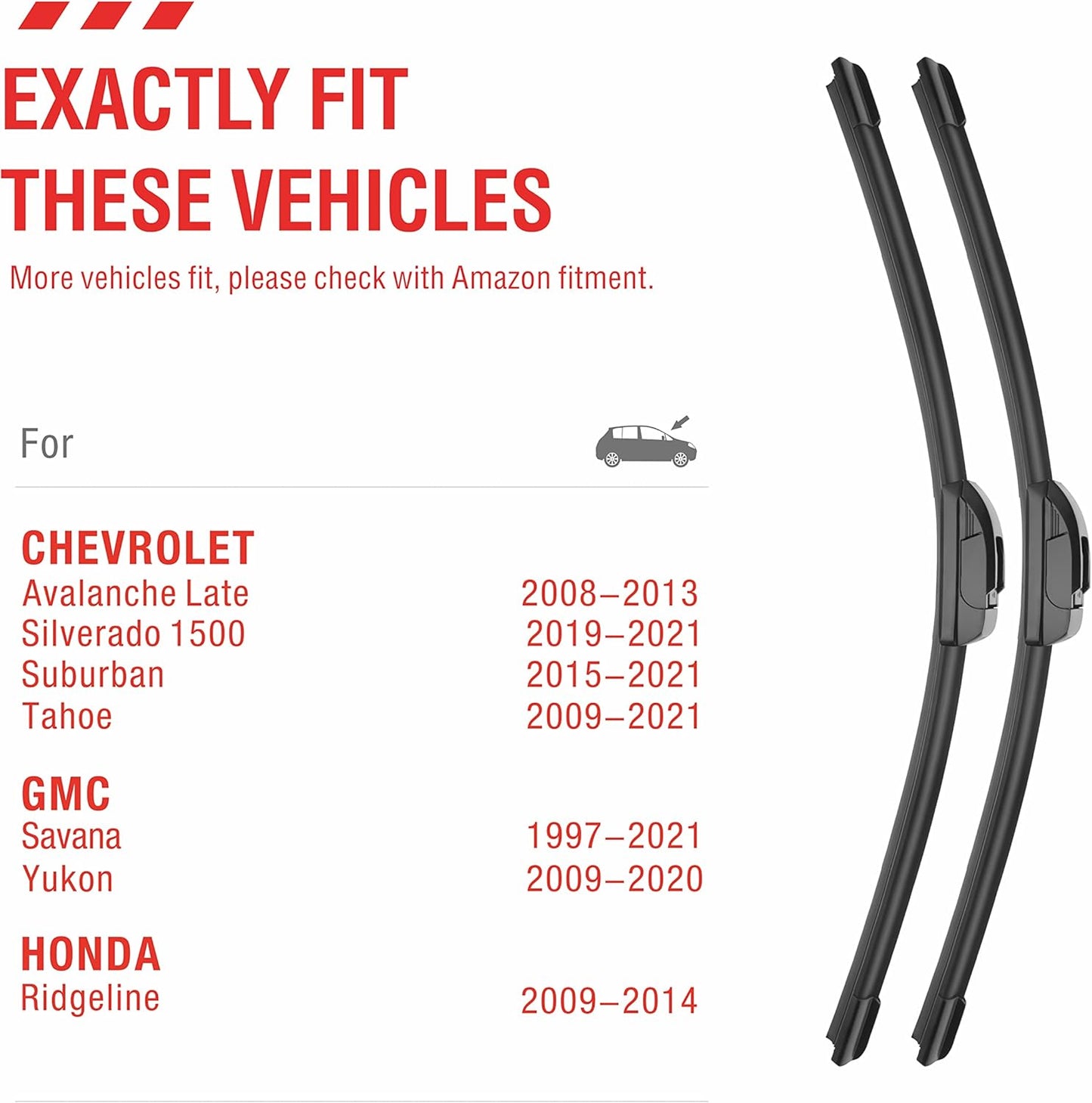 All-Season Auto Replacement Windshield Wiper Blades 22 wiper blades 2 pack, Fit Chevrolet Impala 2013-2006 GMC Yukon 2020-2000 Isuzu Ascender 2008-2003 +More Cars